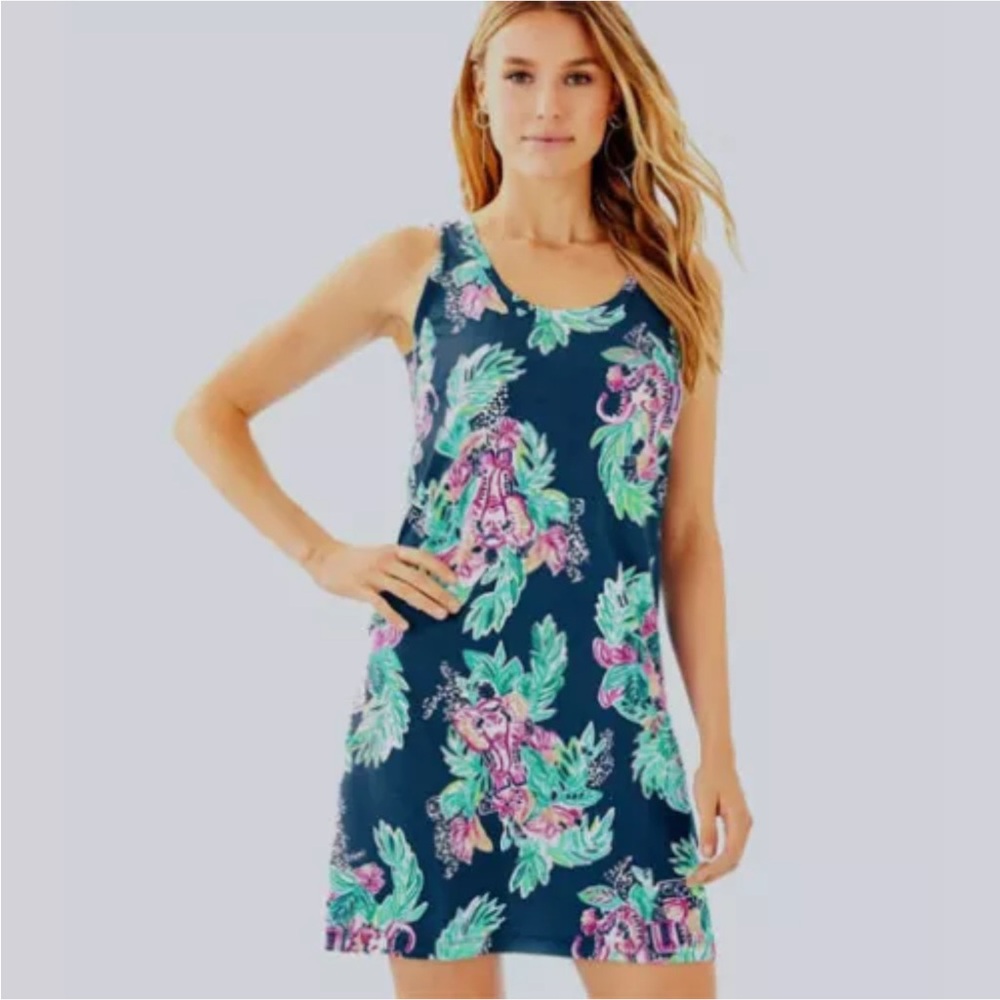 NEW Lilly Pulitzer Raylee Dress Inky Navy in Peanut Gallery Print - XL